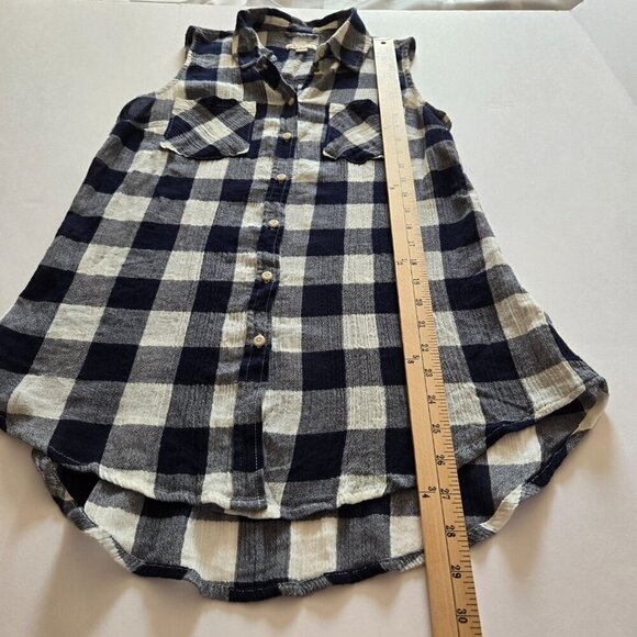 Merona Women Dark Navy and White Plaid Button-Up Sleeveless Collared Top Size S - Picture 6 of 13